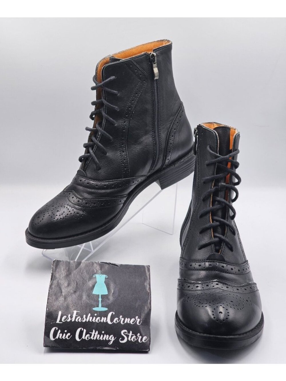 Embassy London Women's Black Leather Brick Lane Lace-Up Ankle Boots Sz 10.5 3350